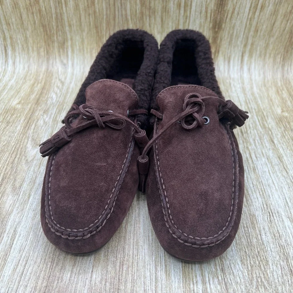 Ralph Lauren Purple Label Harold Tassel Shearling Loafers Men's 10 D Brown Suede